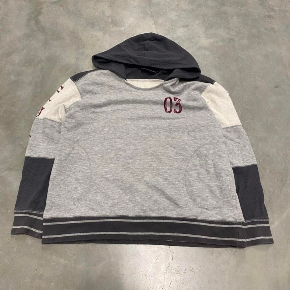 Gray and Black Hooded Women's Pullover with Maroon Accent